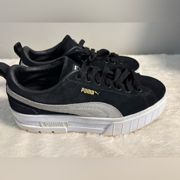 Puma Mayze Black Suede Platform Sneakers - Size 10 - Picture 4 of 8